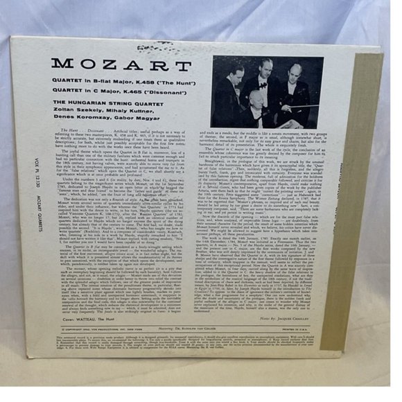 The Hungarian String Quartet Mozart Quartets (Vinyl, 1962) VOX PL 12.130 VG LP - Picture 3 of 9